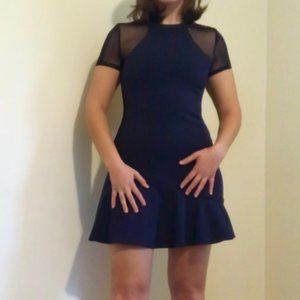 Adelyn Rae Navy Mesh Insert Dress